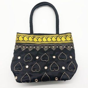Black and gold embroidered and beaded little bag, sweet heart design